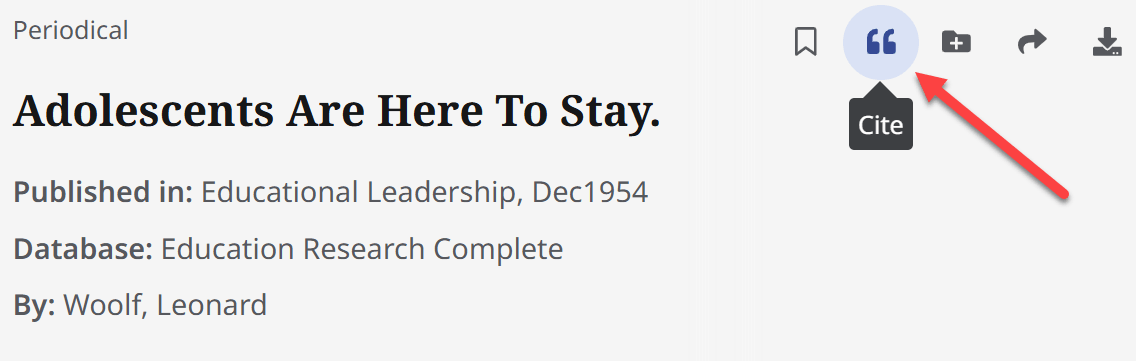 Select cite tool to provide citation details for a journal article.