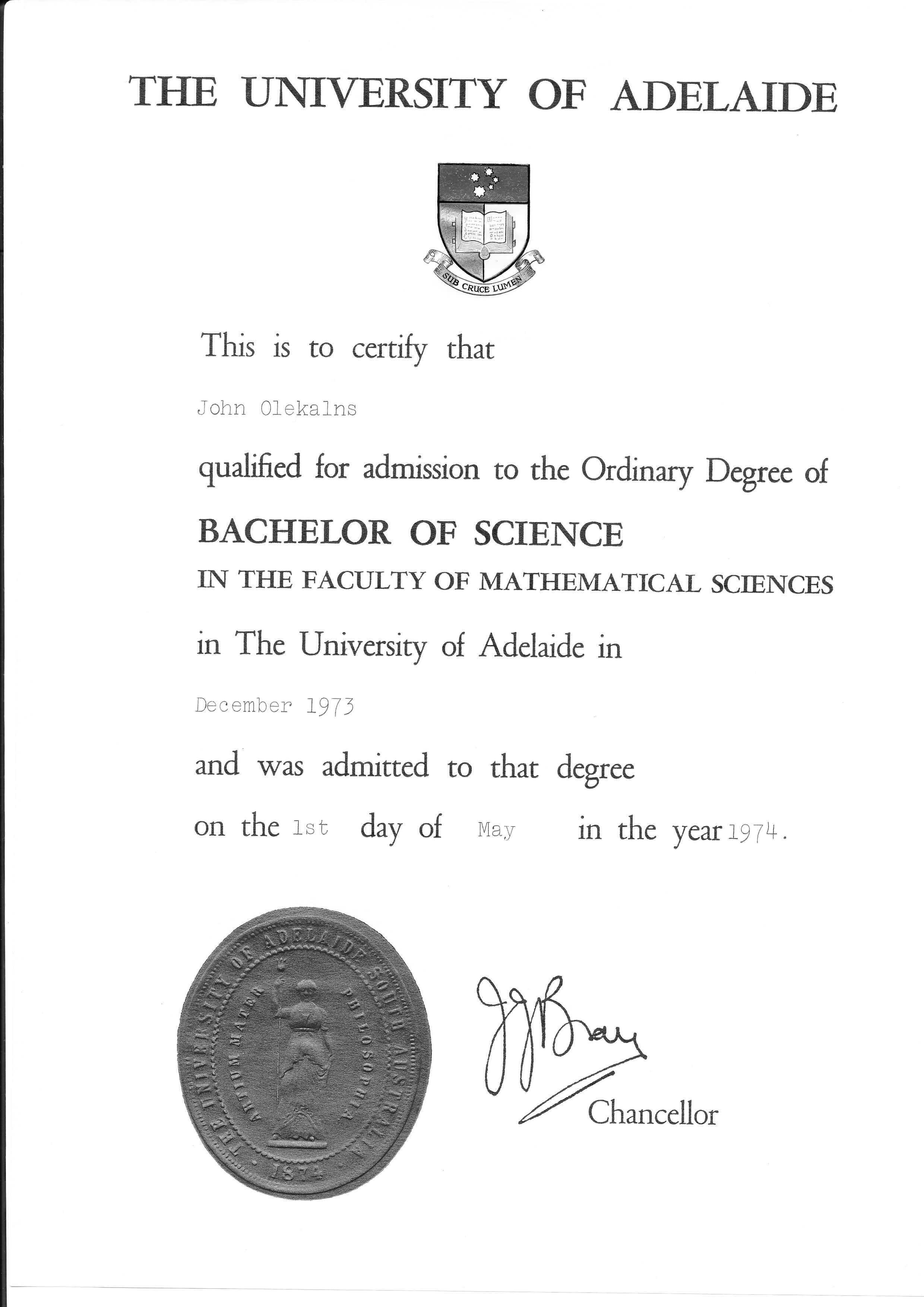 Bachelor of Science parchment