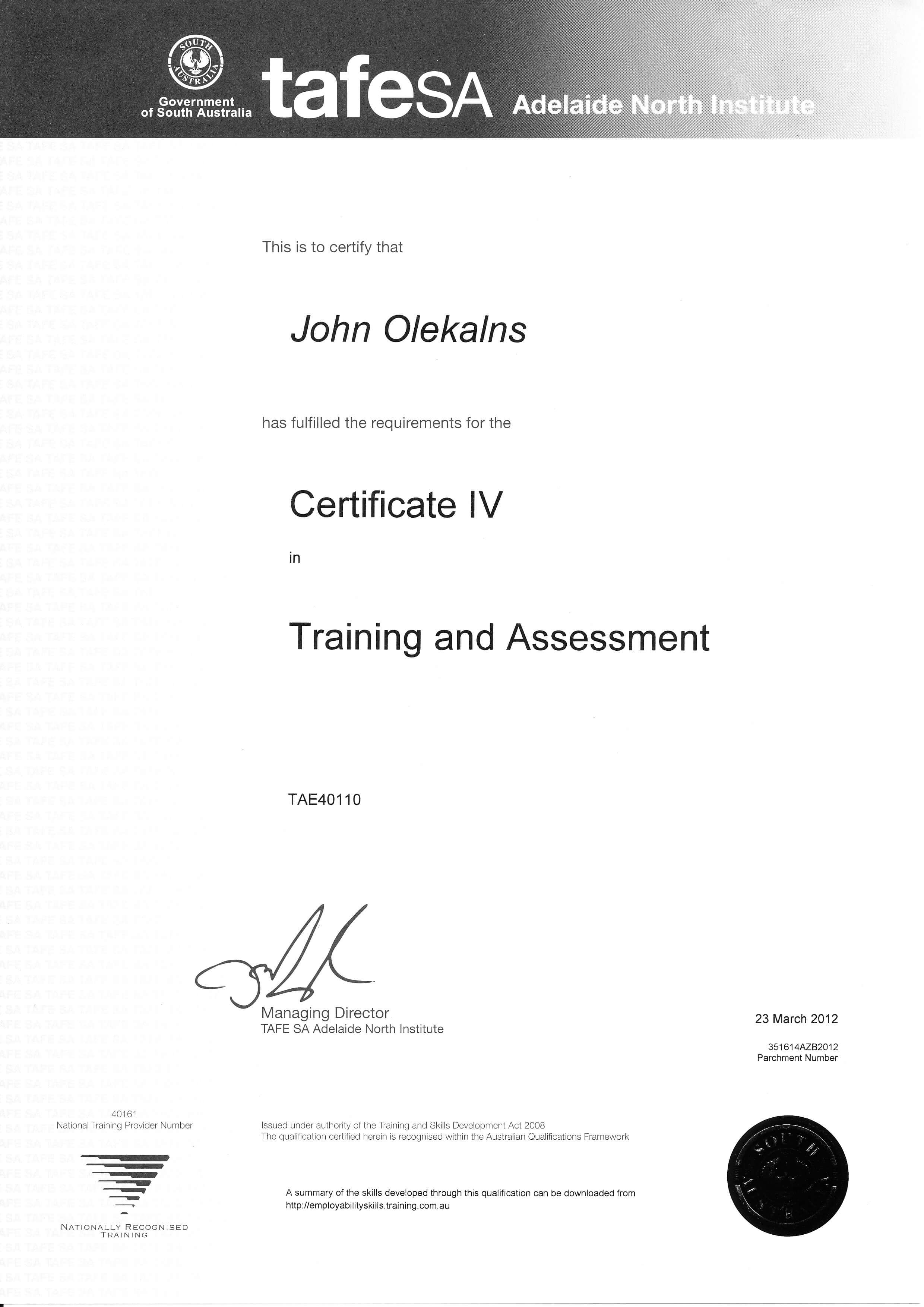 Certificate IV in Training and Assessment