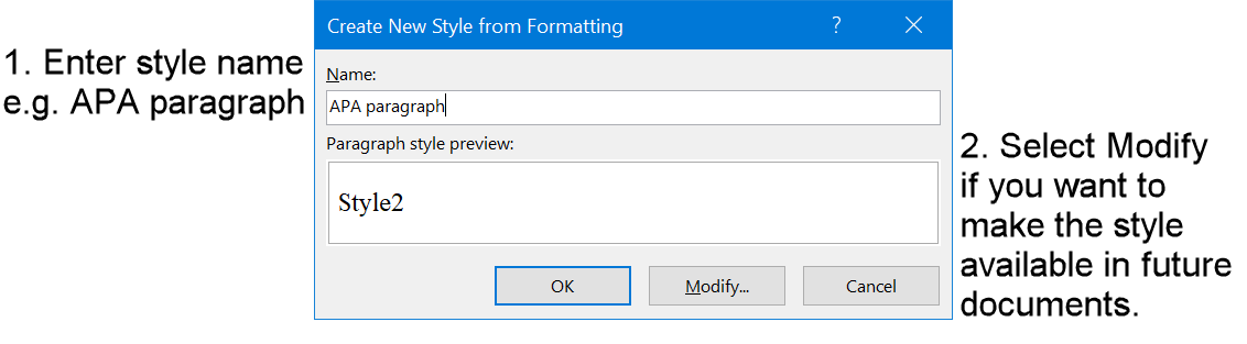 Create a Word style for a paragraph in APA format