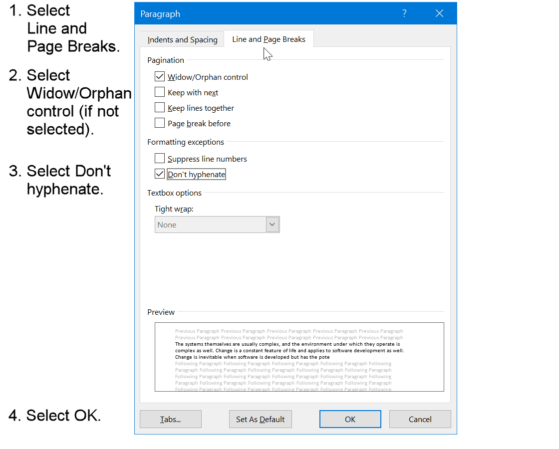 Line and page breaks for quotation in APA format