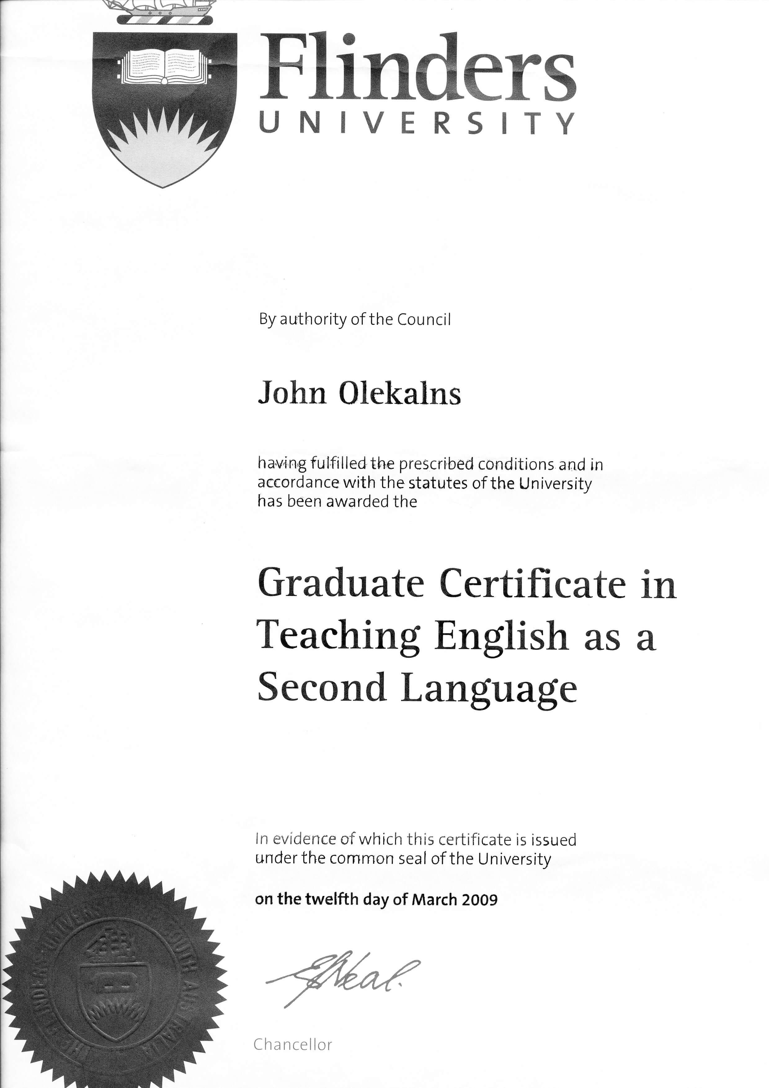 Graduate Certificate in Teaching English as a Second Language