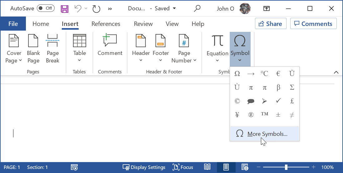 Select More Symbols to display the Symbol window