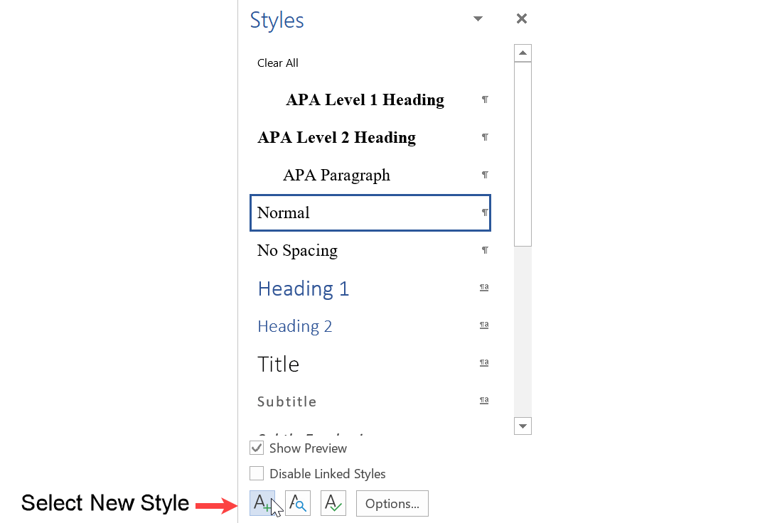 Select new style in Styles menu to create the level 4 heading APA style