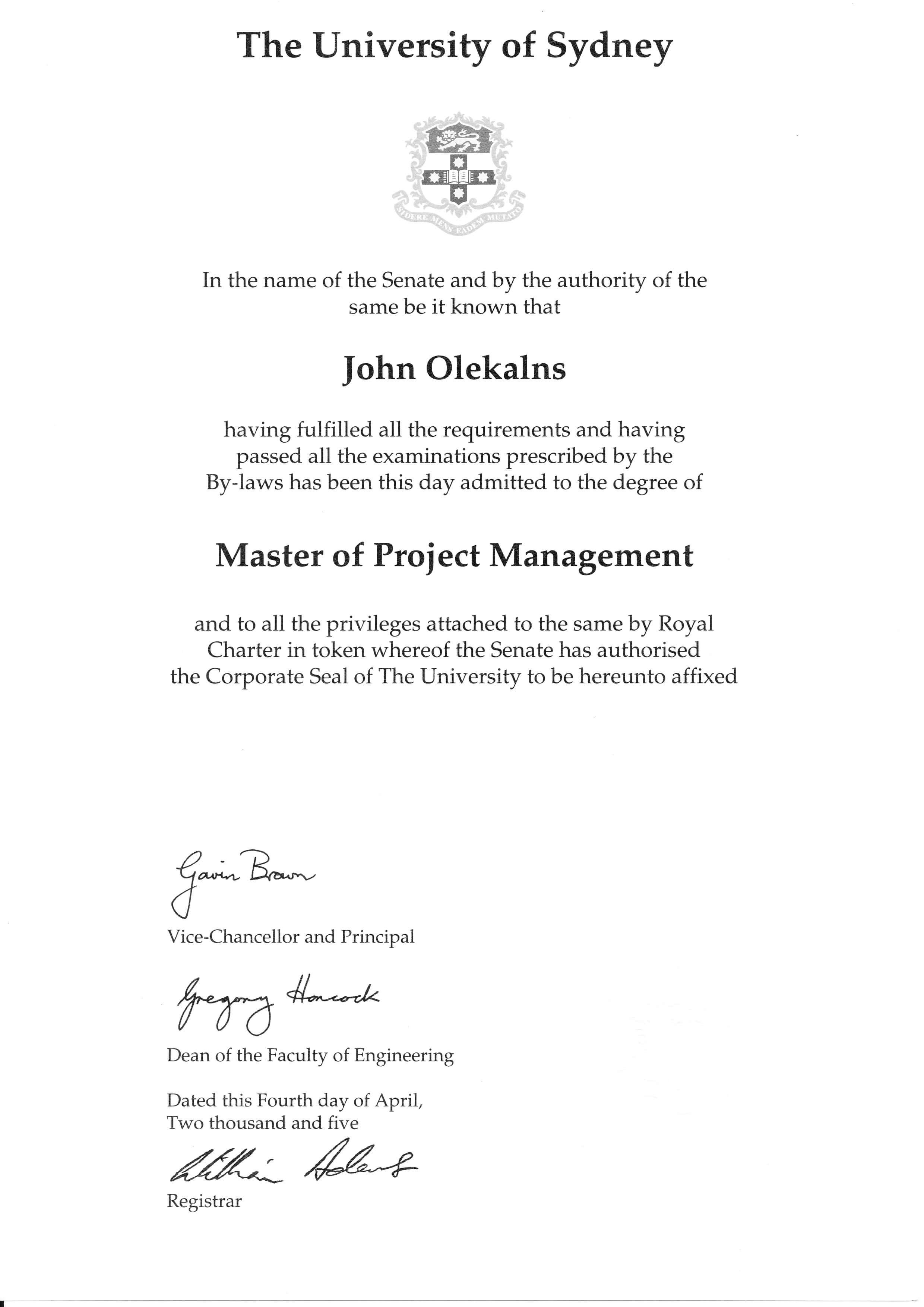 Master of Project Management