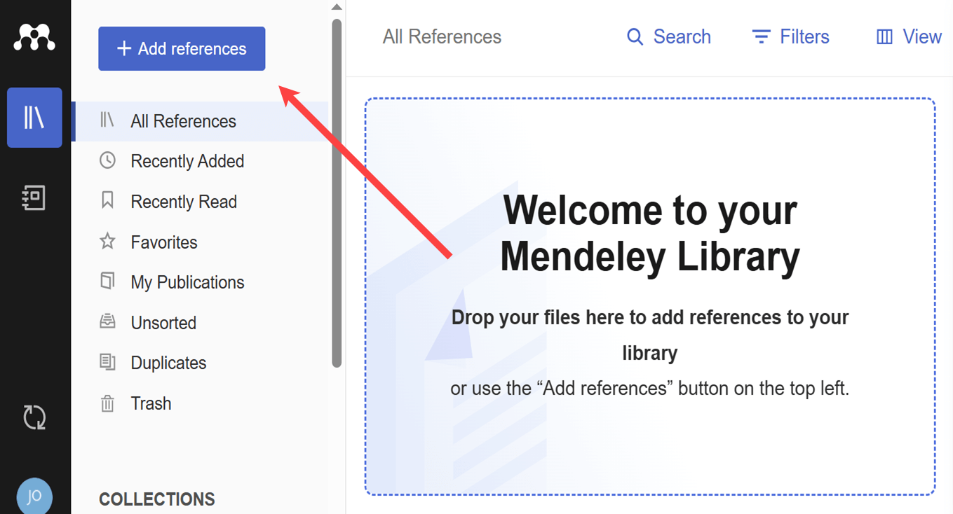 Mendeley library screen