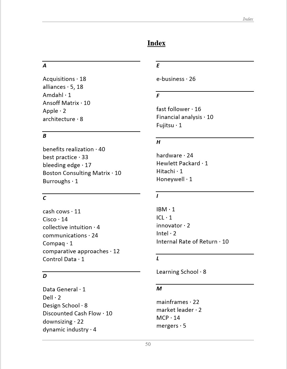 thesis index format