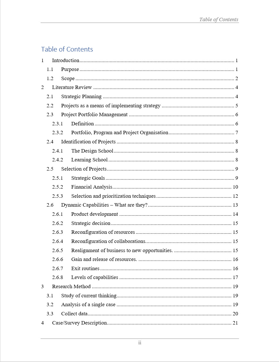Sample Table of Contents