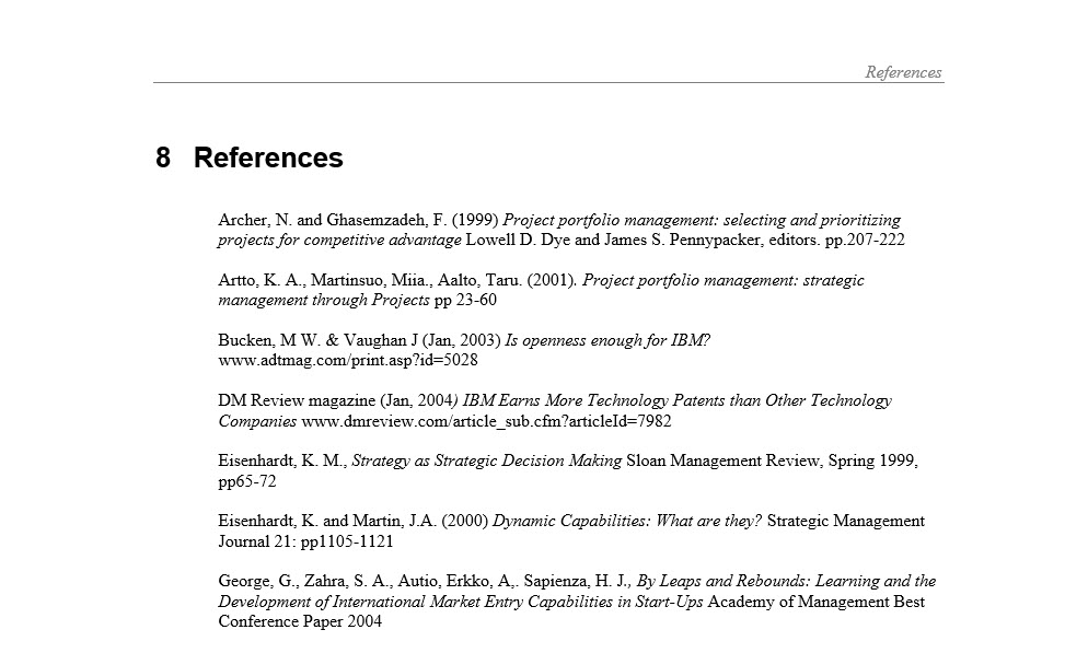 Sample reference list