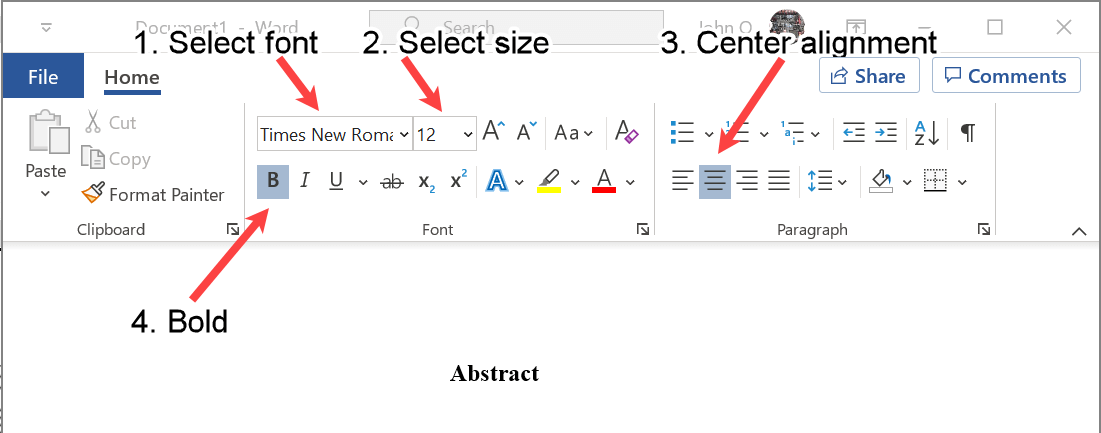Font and Alignment Settings for the Abstract Label in APA Format