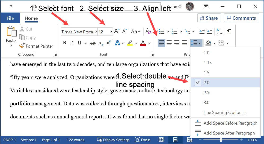 Paragraph Settings for the Abstract in APA Format