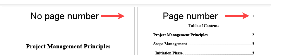 Table of Contents Starting with Page Number 1 Table of Contents (TOC) starting with page number 1. The title page has no page number.