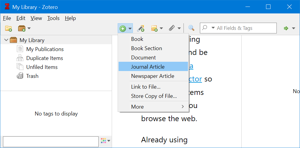 Zotero add new item button