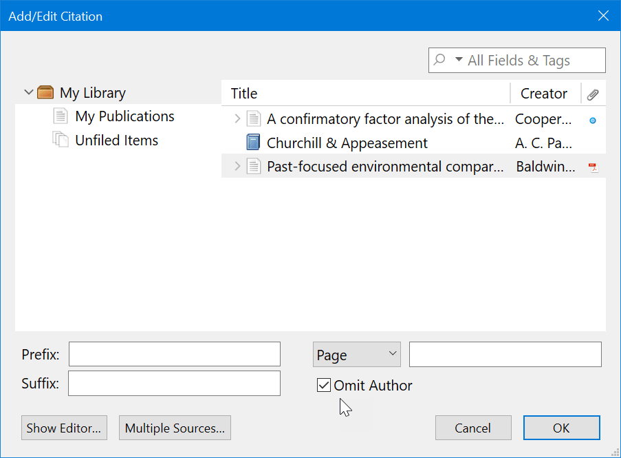 Omit author in Zotero Classic View screen