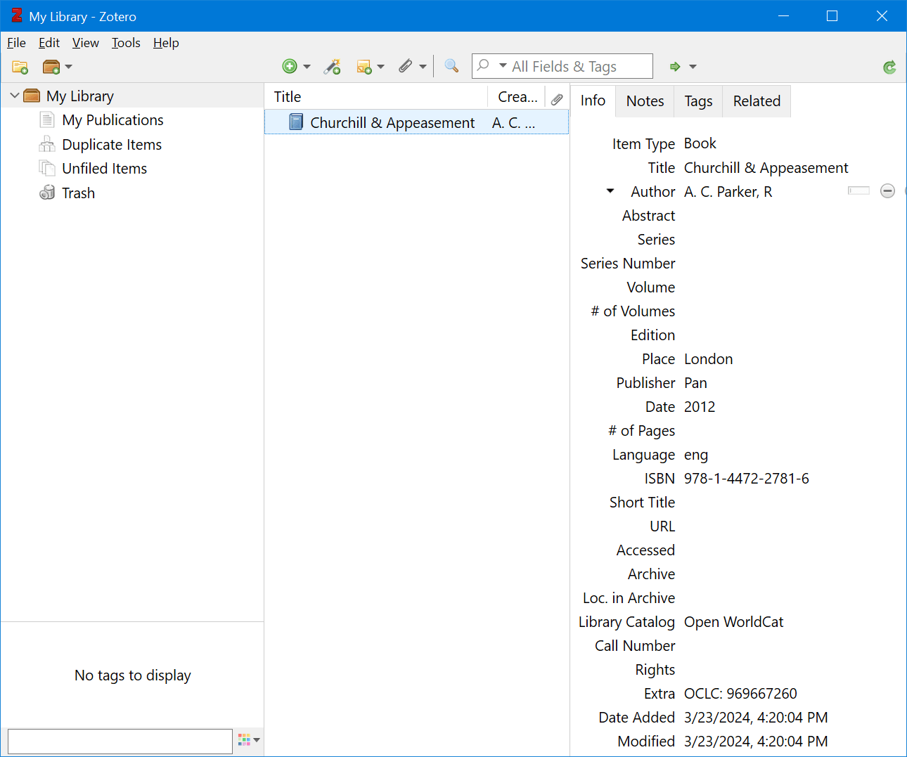 Result from a Zotero ISBN search