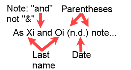 Example Xi & Oi (n.d.) note… showing an APA-formatted narrative in-text citation for two authors with no date