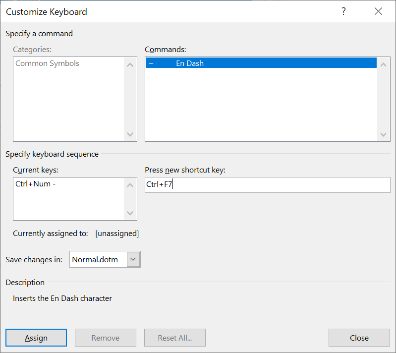 Make a shortcut key for an en dash