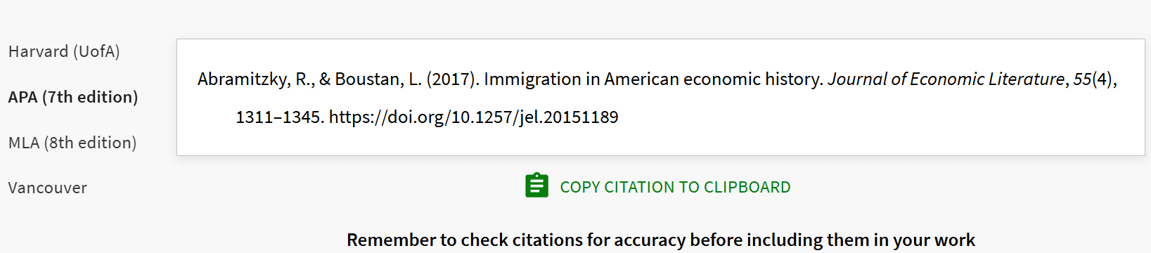 Correct copied citation with main heading only