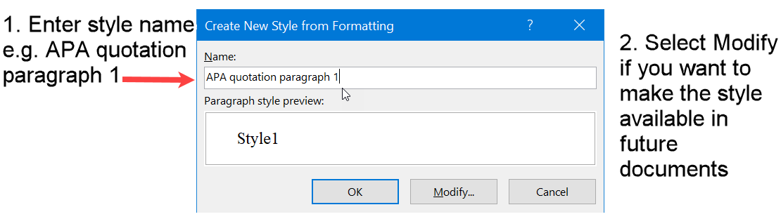 Create the quotation style in Word from an existing paragraph in APA format