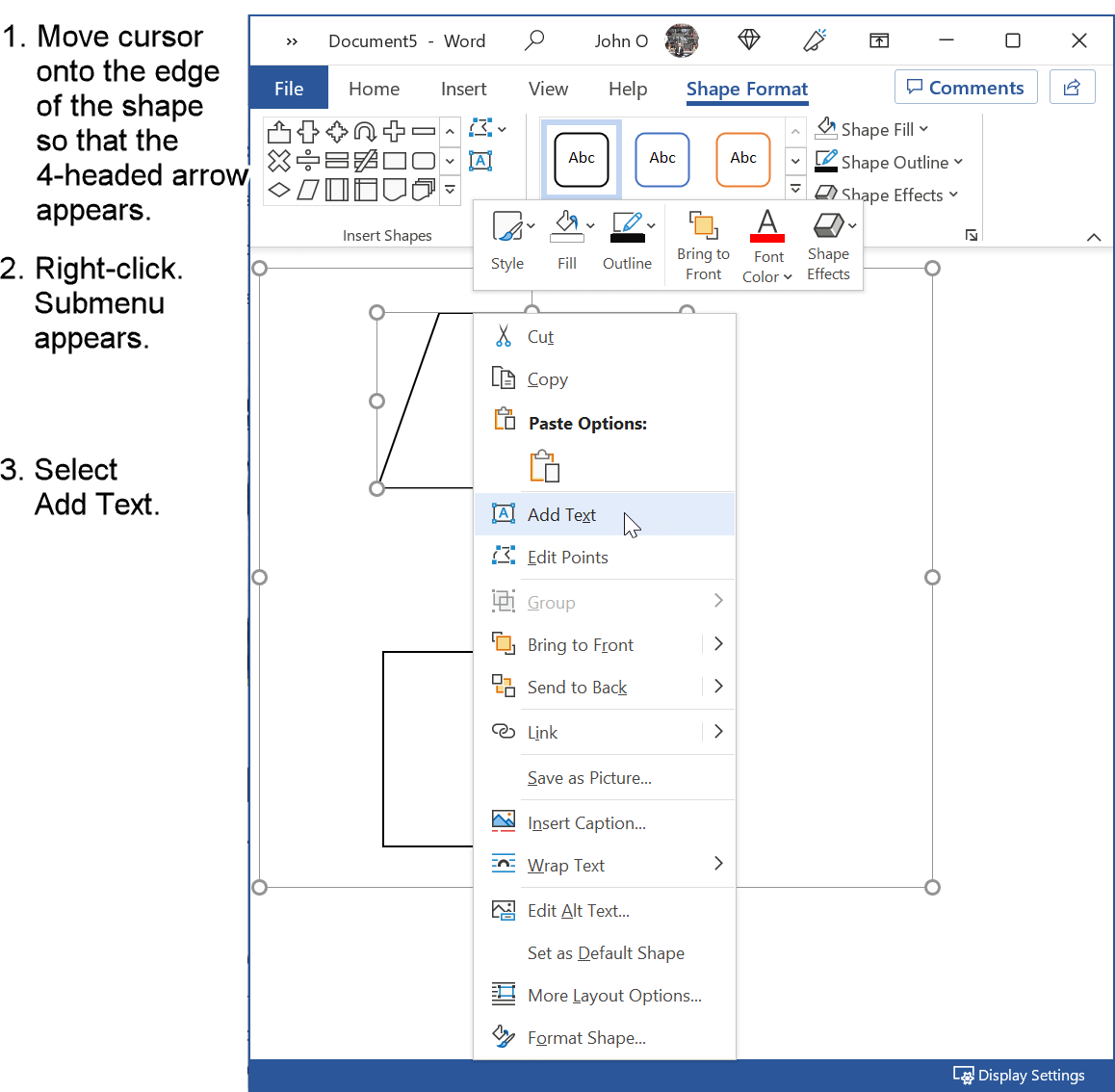 Add text to flowchart shape