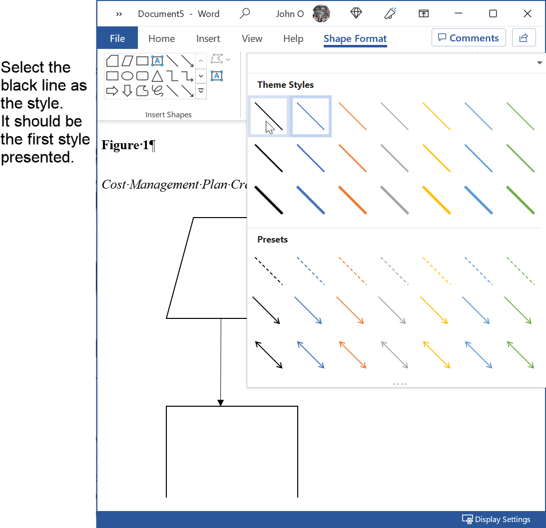 Select black line for APA format.