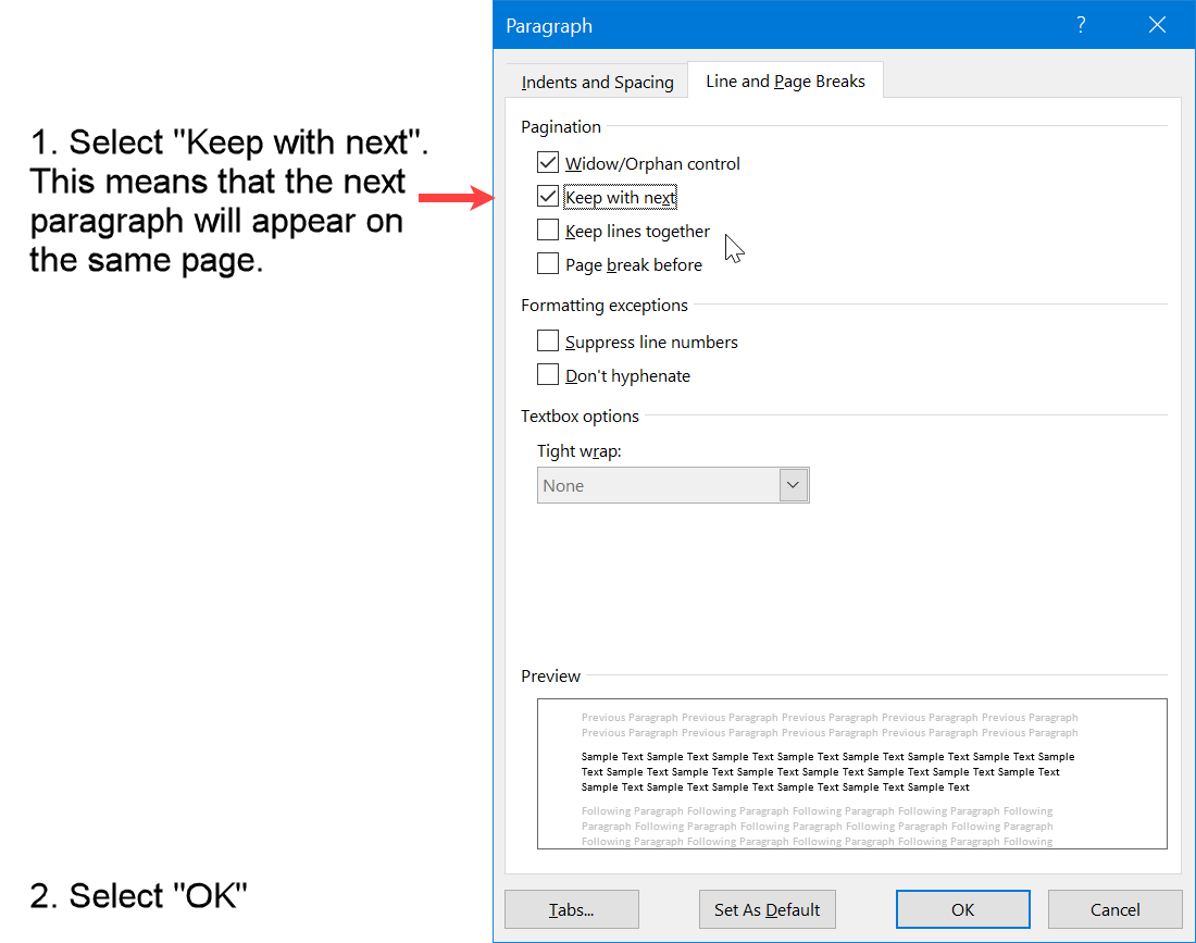 "Keep with next" Word setting to keep figure components together for a picture in APA format