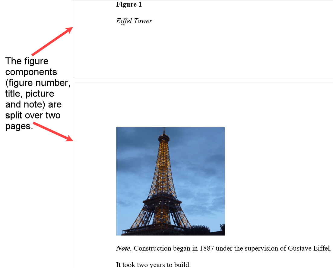 APA figure spread over two pages in a Word document