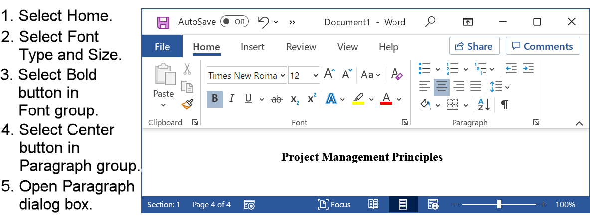 Select font properties required for APA Level 1 Headings.