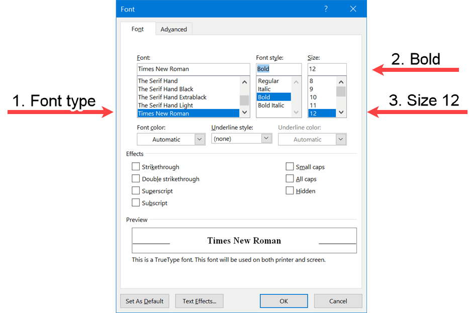 Word screenshot of font properties required for APA Level 2 Headings.