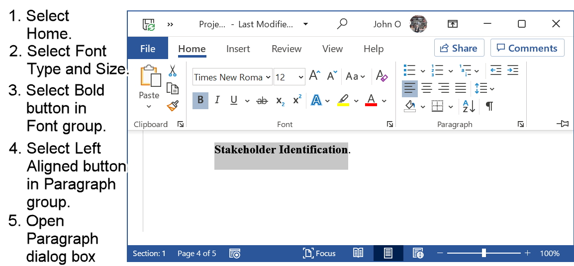 Font properties for Level 4 Headings in APA format