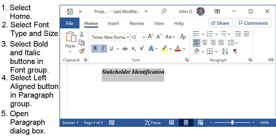 Word screenshot of font properties required for APA Level 5 Headings.