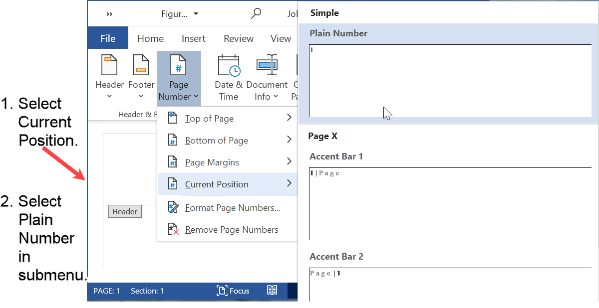 Insert the page number in the running head in APA format, in the Word header