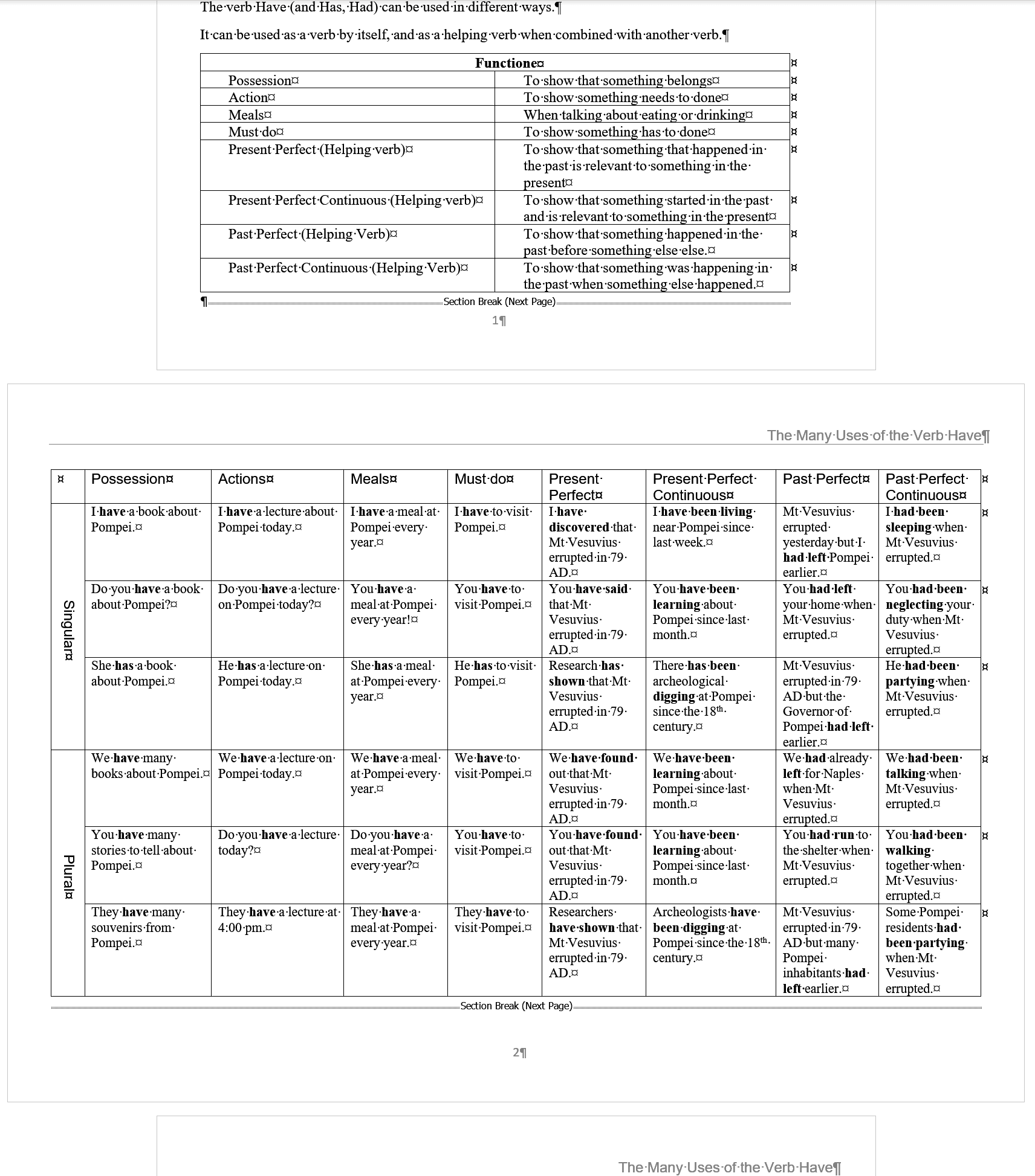 Example of a Landscape page within two Portrait pages in Word