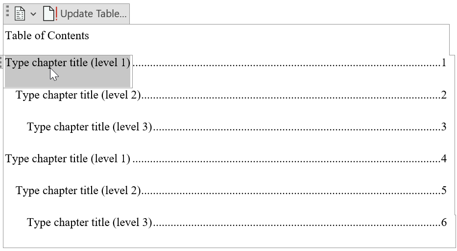 Enter an entry into the manual table of contents.