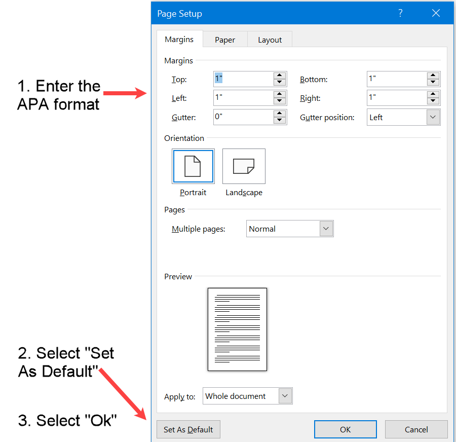 Set margins in APA format to default