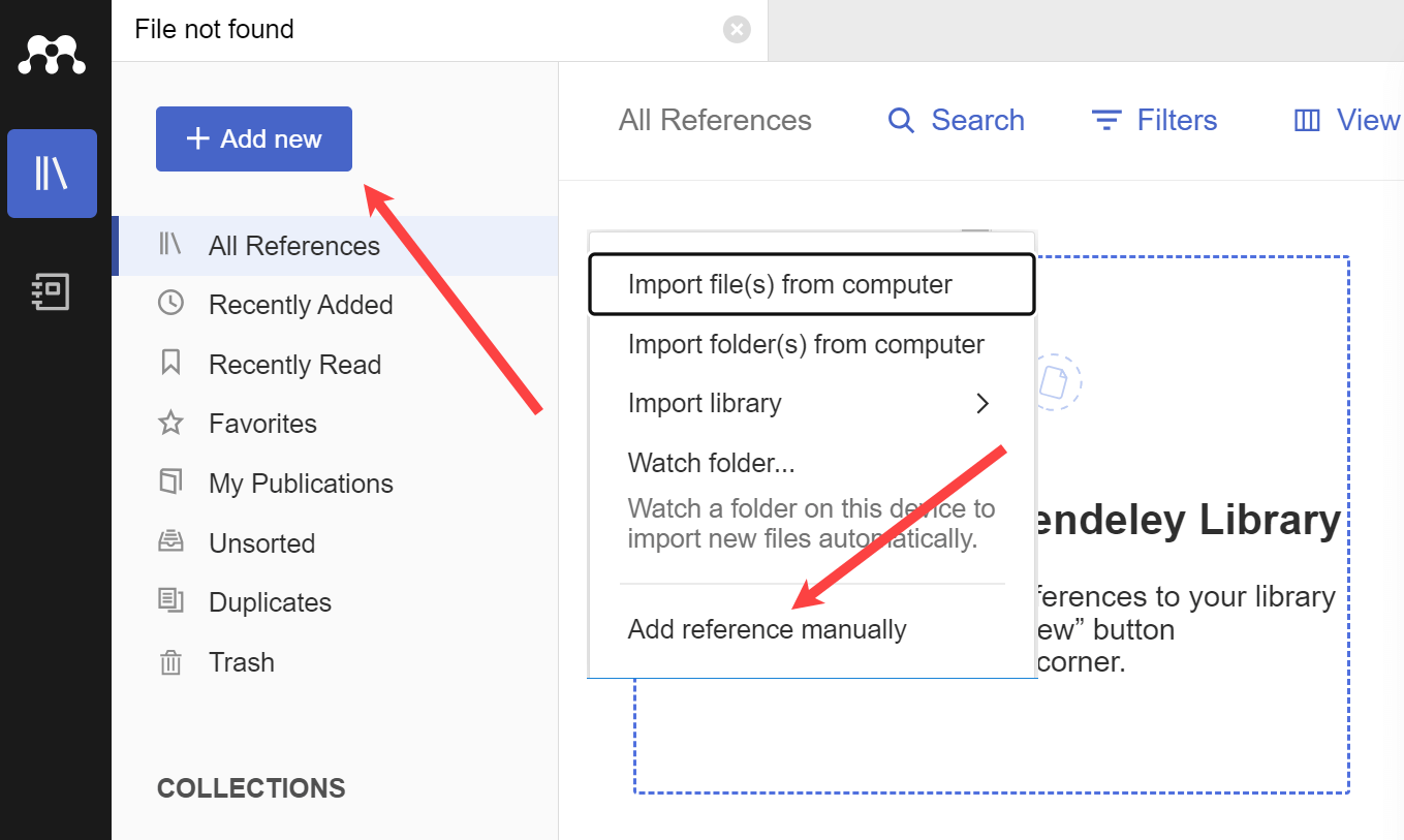 Add reference manually in Mendeley
