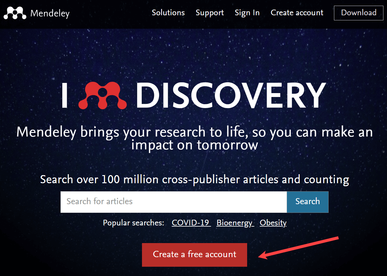 Mendeley home screen