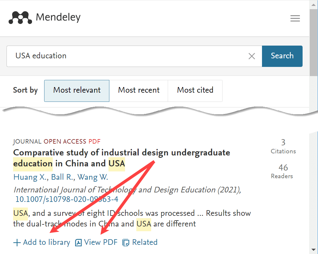 Results from Mendeley search