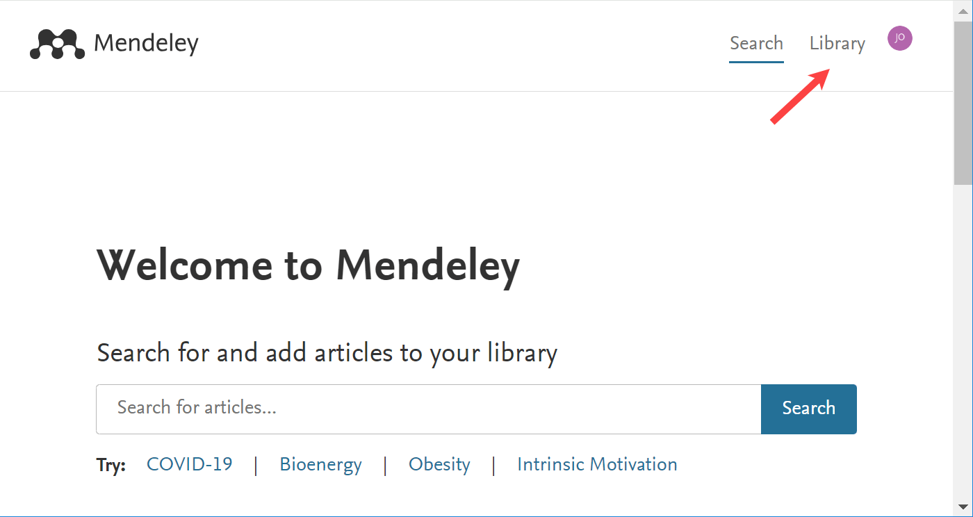 Select the Library option in the Welcome to Mendeley screen
