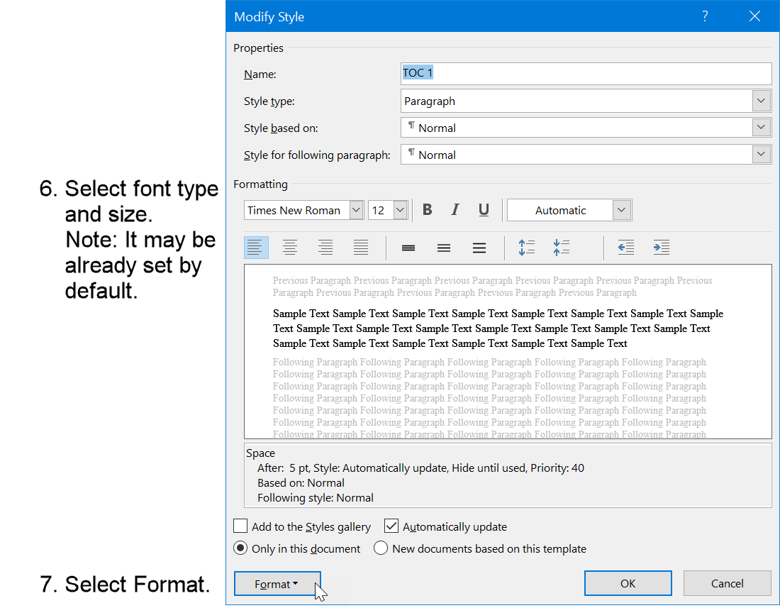 Set Font type and size for APA level 1 heading