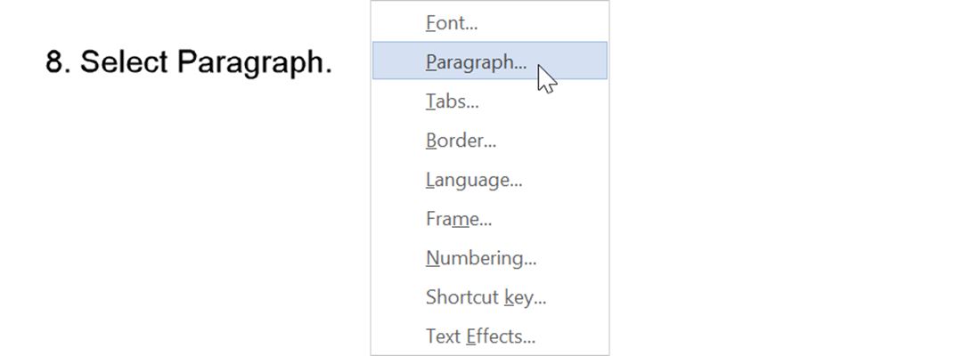 Select paragraph to be formatted
