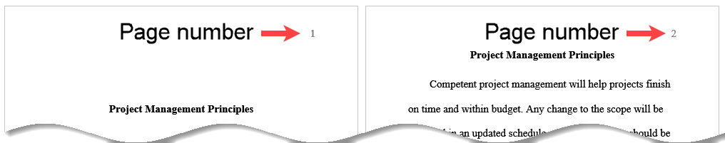 Example of the header for a student paper in APA format with a page number every page