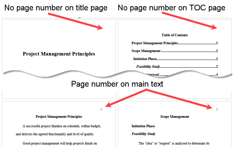 Page numbering starting after the Table of Contents in APA format