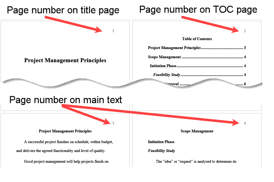 Table of Contents (TOC) in APA format with a page number on every page