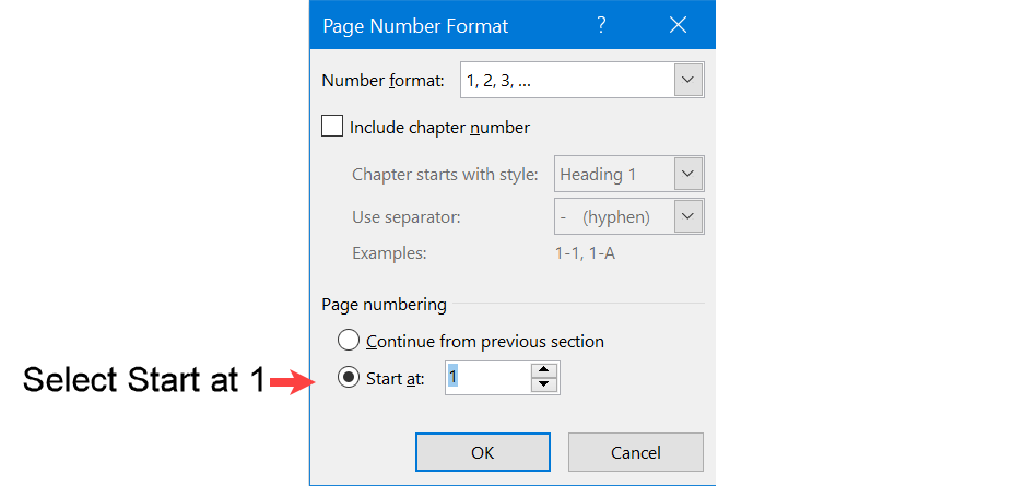 Format Section 2 header to start with page number 1