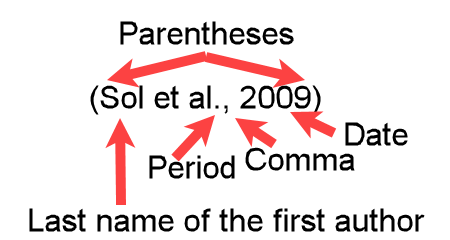 Example (Sol et al., 2009) showing a parenthetical APA in-text citation for three authors