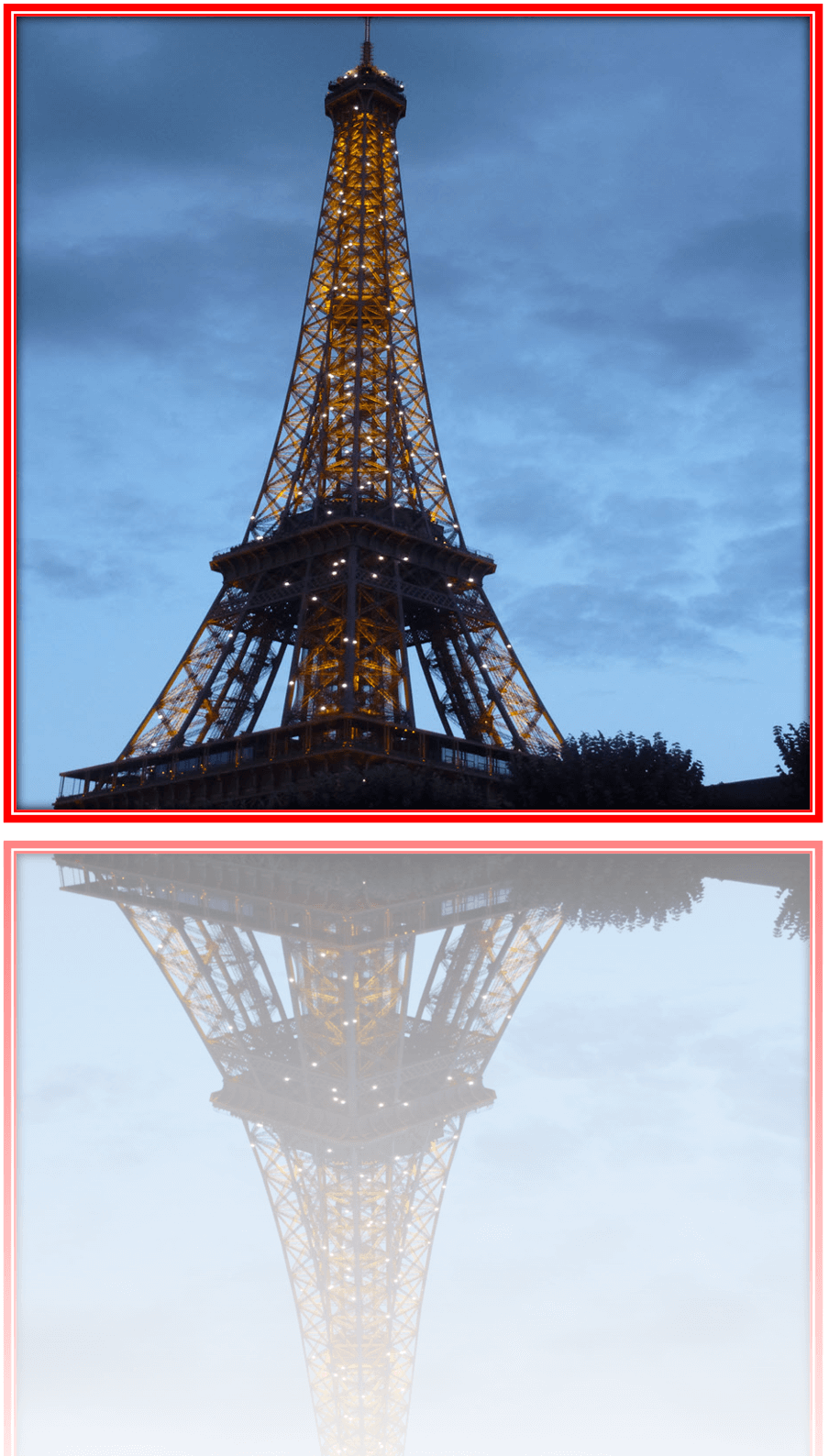 Eiffel Tower with red border and reflection created by Picture Border and Picture Effects in Word