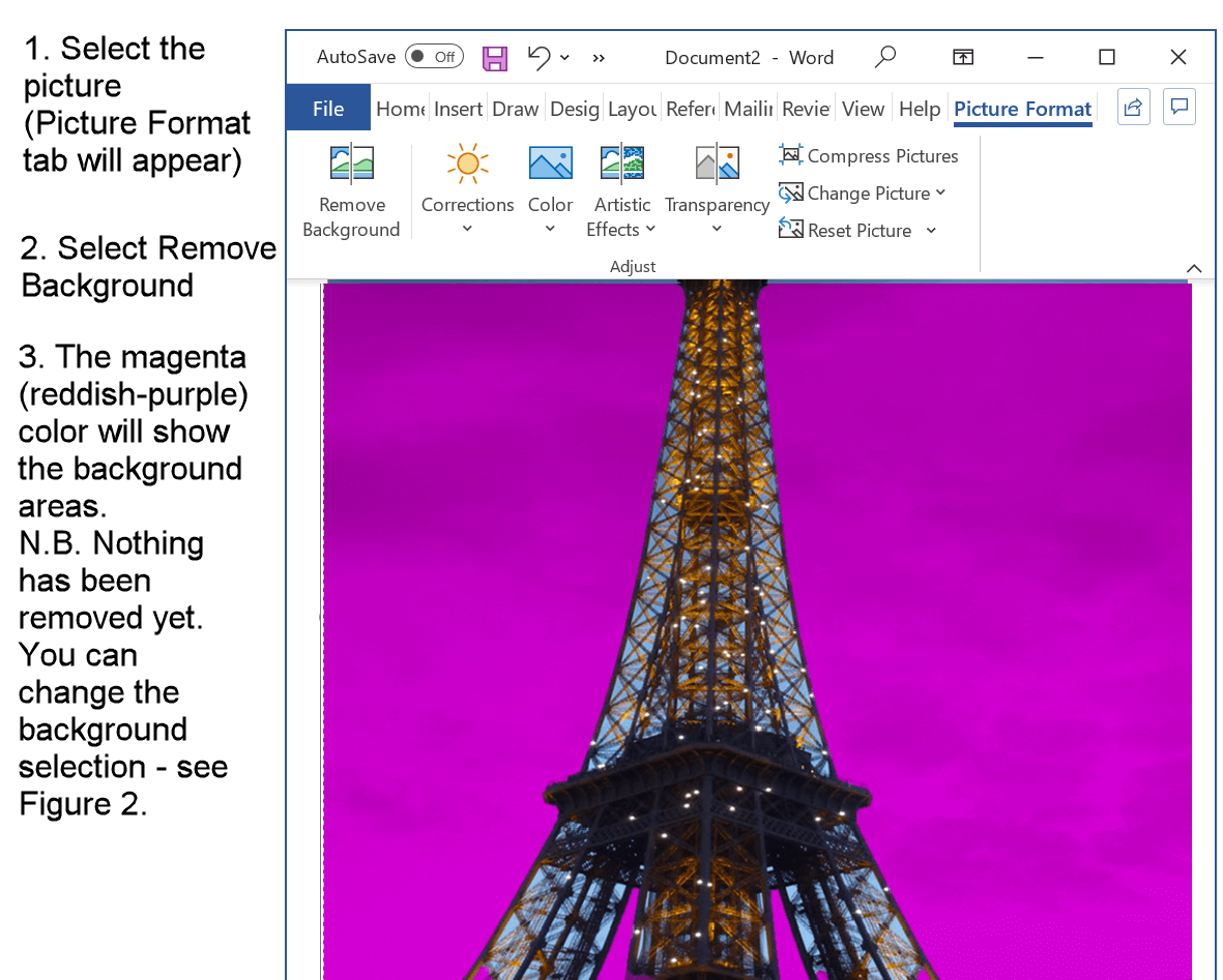 Remove background from a picture in Word