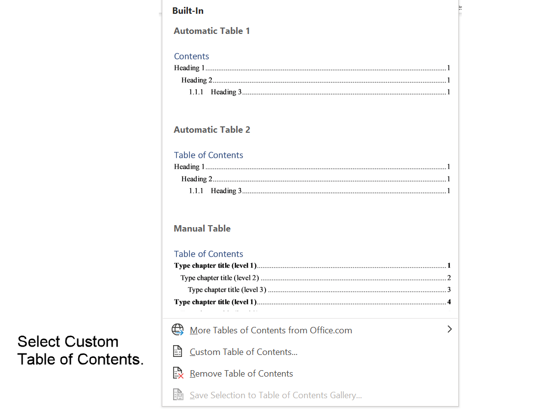 Table Of Contents Examples