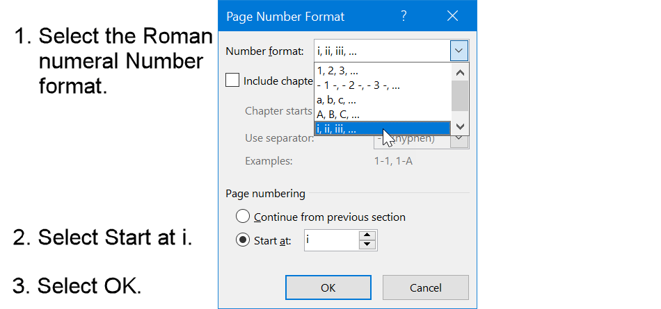 Format table of contents page numbers in Roman numeral format